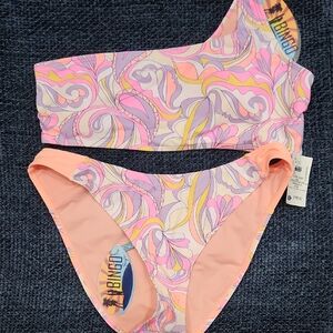 Women's Pink and Yellow Swirl Bikini Set